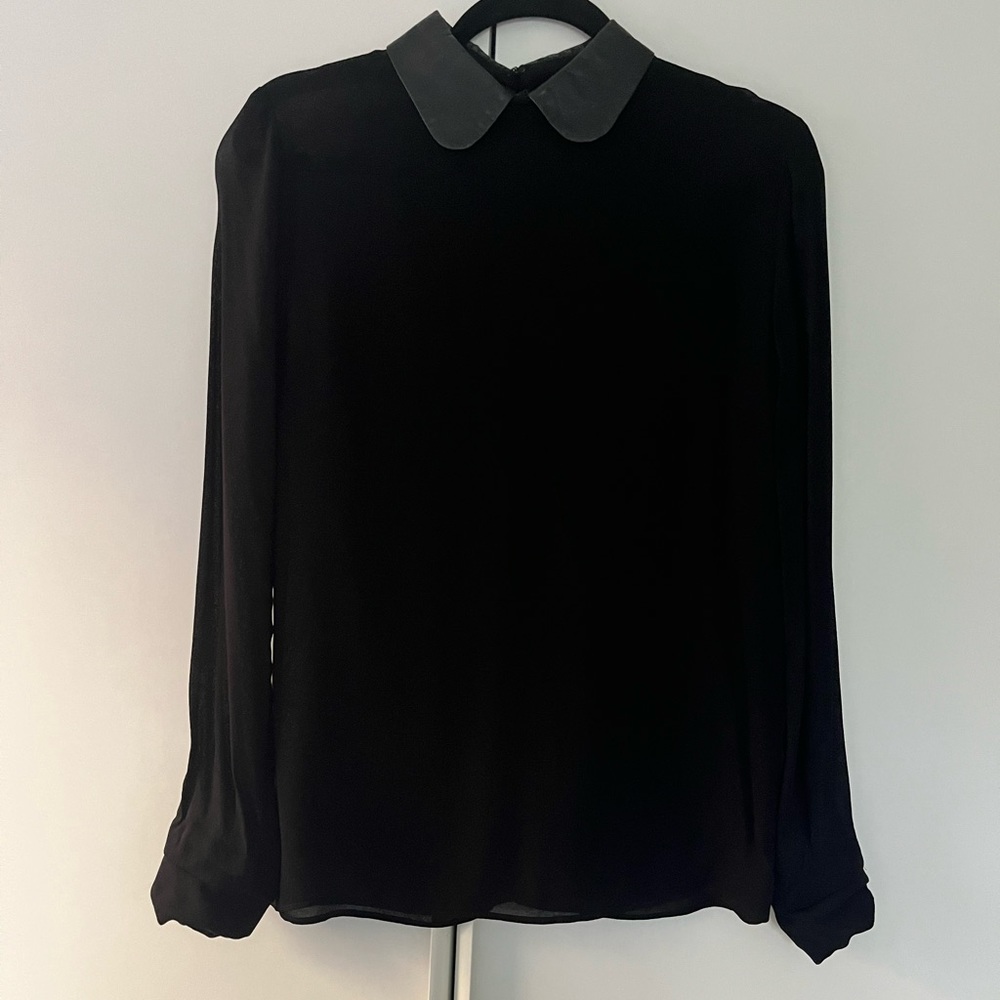 Reformation Semi Sheer Faux Leather Collar Long Sleeve Shirt S